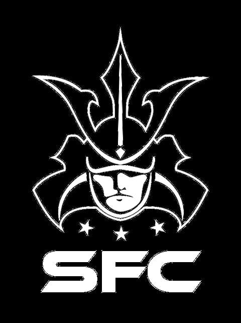 Stylized samurai helmet logo with three stars and SFC text on black background
